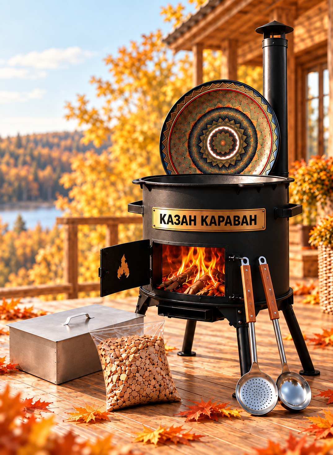 Печь с казаном, простая коптильня и подарки KazanKaravan